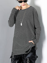 Women Round Neck Pullover Striped Irregular Bottoming Shirt